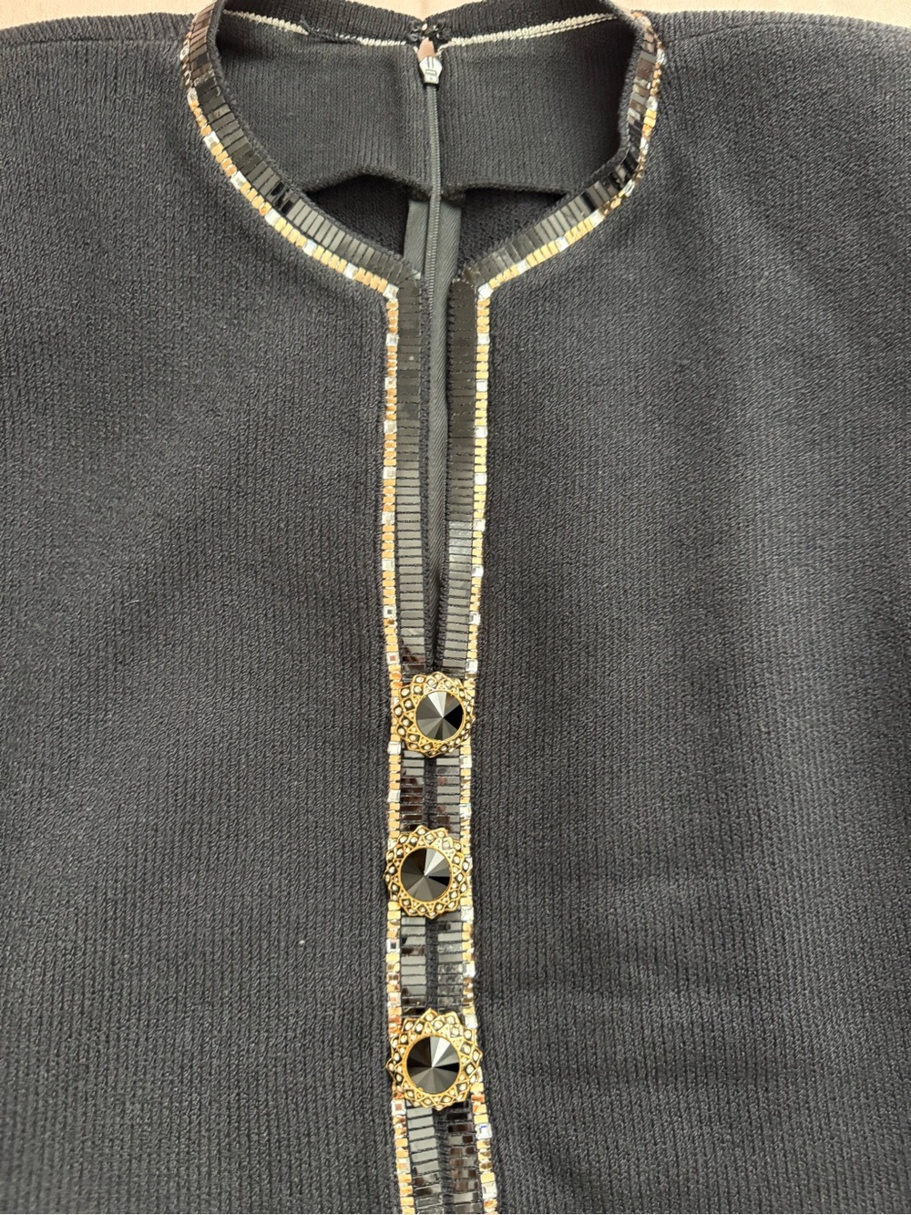 St. John Collection Black Knit Jacket with Gold & Black Embellishment